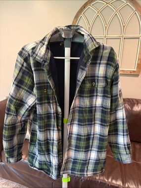 Stanley Men's Green and Navy Plaid, Fleece Lined Flannel Jacket